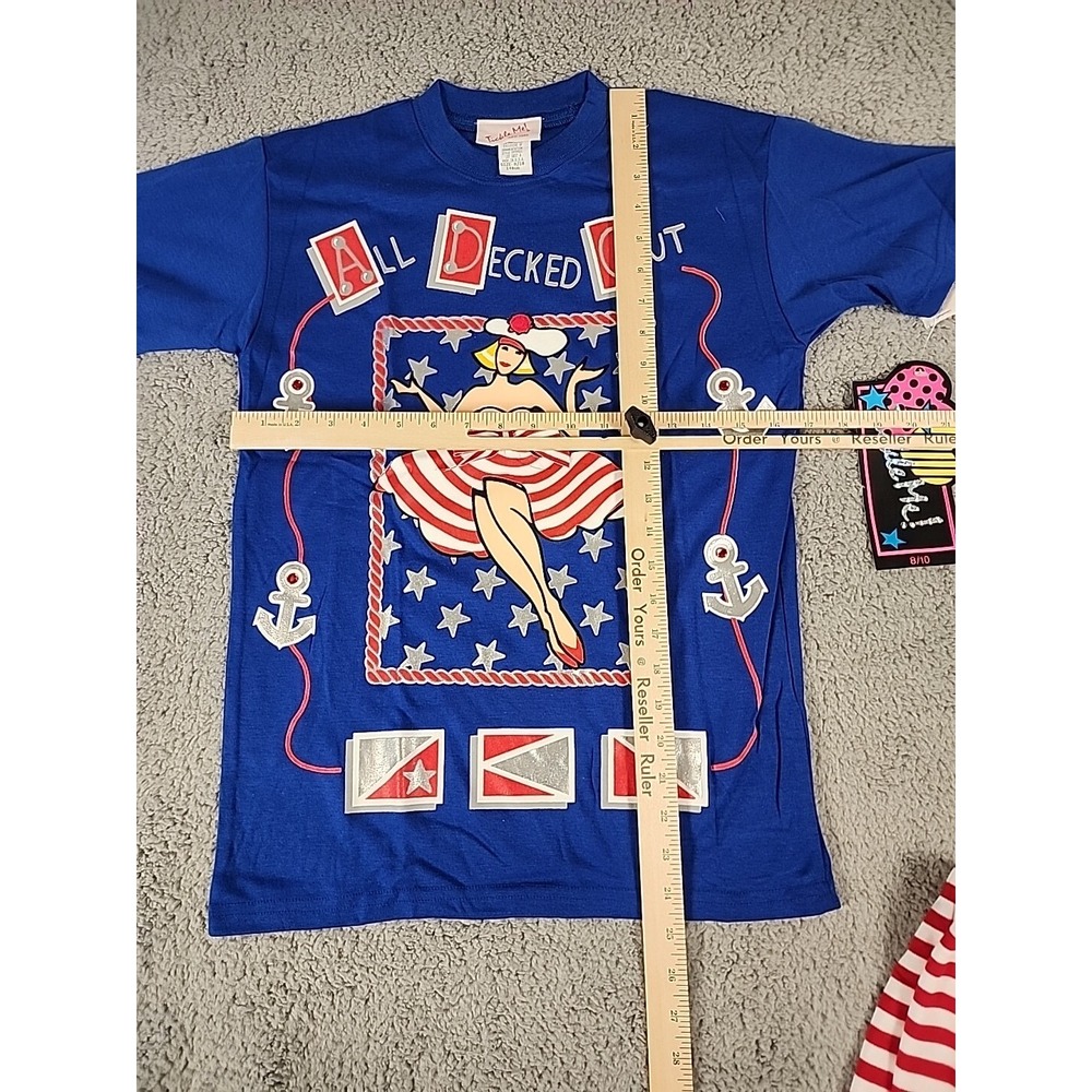 Vintage Tickle Me New York Girls Pajama Set Blue Nautical Pinup Red White Stripe - Picture 11 of 13